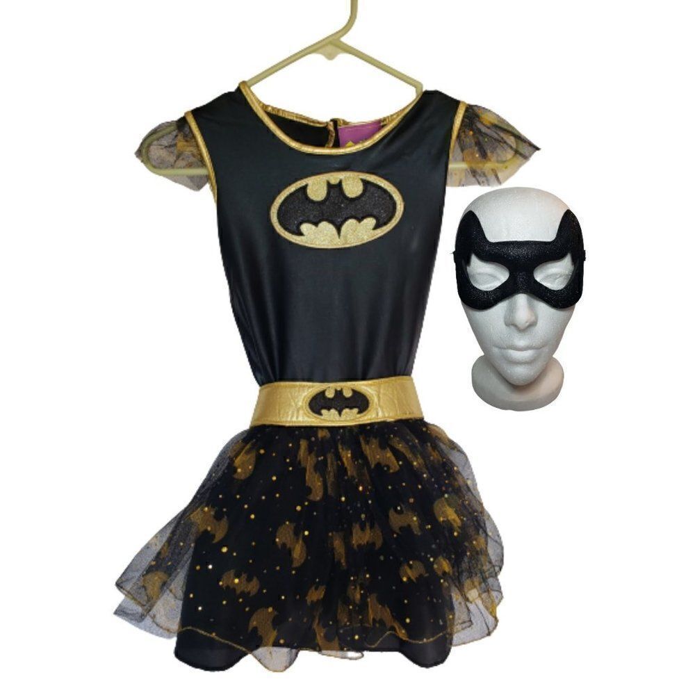 Girls BATGIRL Costume M Deluxe DC Comics Tutu Halloween Dress & Mask Set NWOT